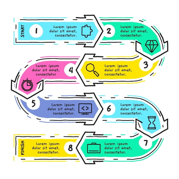 Infographik schritte hand gezeichnete vorlage