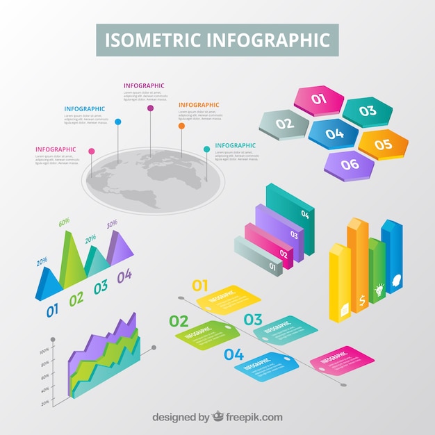 Inforgraphic elemente sammlung im isometrischen stil