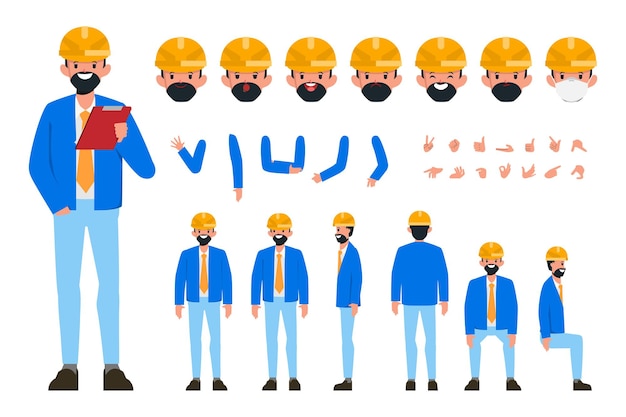 Ingenieur charaktererstellung für animationen bereit für animierte gesichtsgefühle und mund