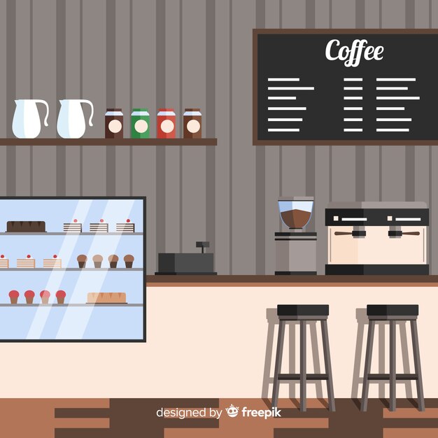Innenarchitektur der modernen Kaffeestube mit flachem Design