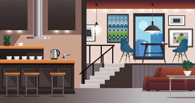 Innenarchitektur des Küchen-Wohnzimmers