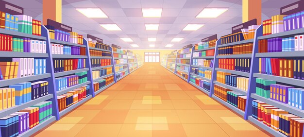 Innenraum des Buchladengangs mit Regalillustration