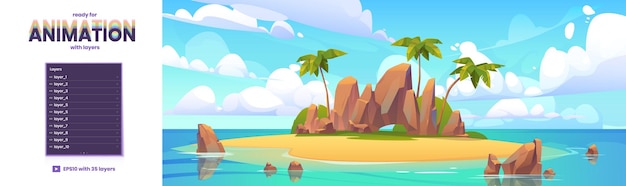 Insel im Ozeankarikaturhintergrund für Animation