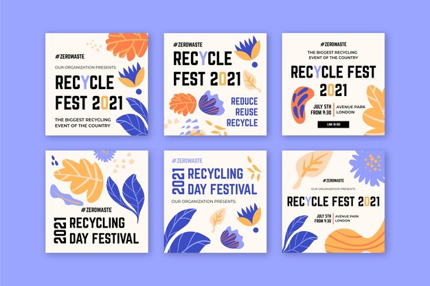 Kostenloser Vektor instagram beiträge sammlung für recycling day festival