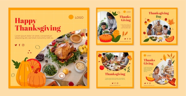 Kostenloser Vektor instagram beiträge sammlung für thanksgiving-feier