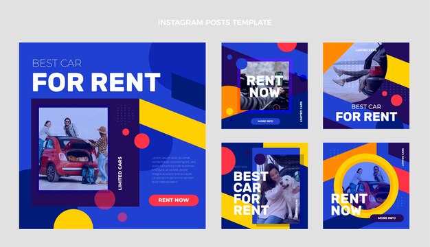 Instagram-Beiträge zur Autovermietung im flachen Design