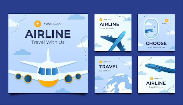 Kostenloser Vektor instagram-beitrag der fluggesellschaft mit farbverlauf
