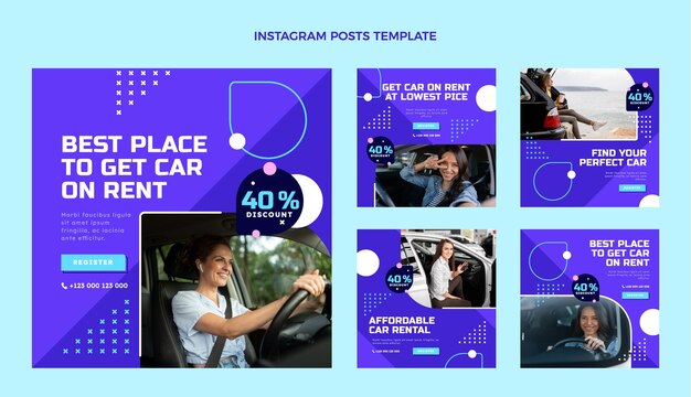 Instagram-Beitrag zur Autovermietung im flachen Design