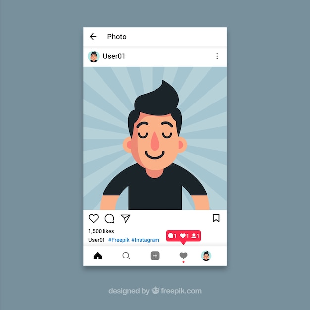 Kostenloser Vektor instagram beitragsvorlage mit benachrichtigungen