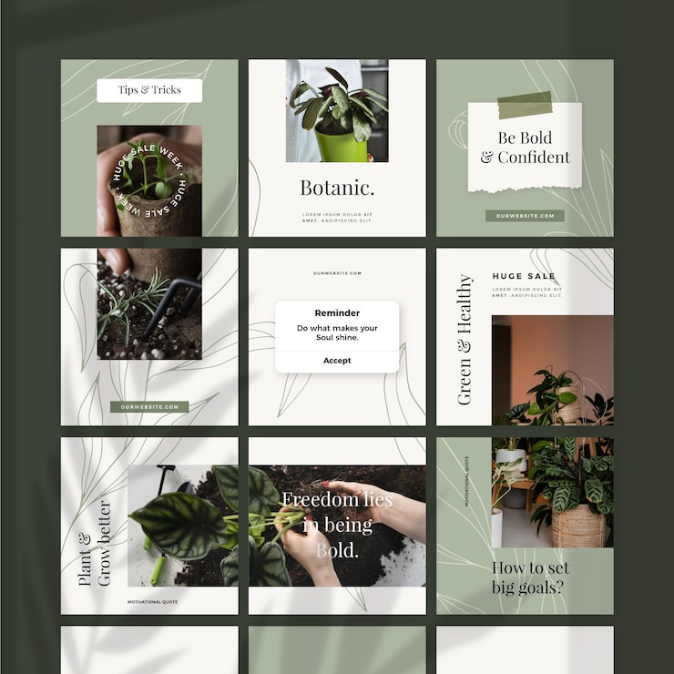 Kostenlose Vektor instagram botanischer puzzle-feed