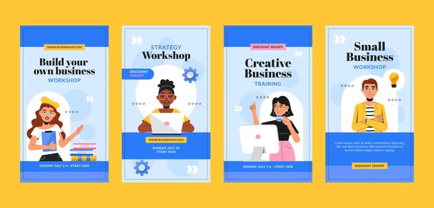 Instagram-Geschichten für Business-Workshops im flachen Design
