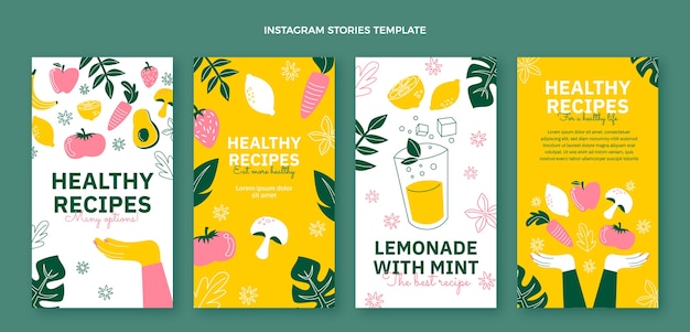 Instagram-geschichten für gesunde lebensmittel im flachen design