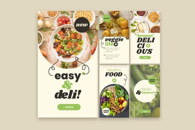 Instagram-Geschichten für vegetarisches Essen im flachen Design