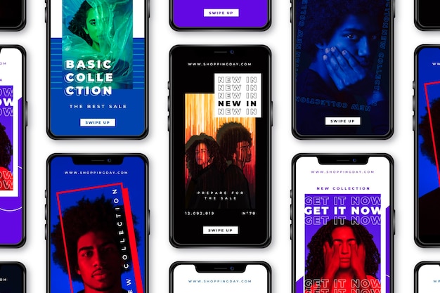 Kostenloser Vektor instagram-geschichten in kräftigen farben
