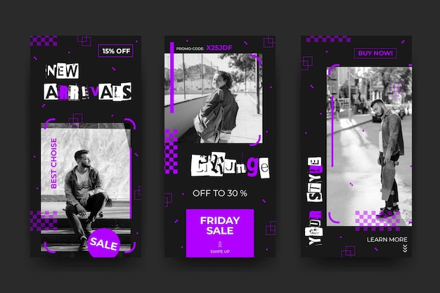 Kostenloser Vektor instagram-geschichten mit modeverkäufen