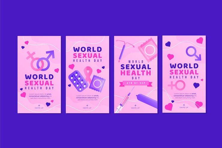 Kostenlose Vektor instagram-geschichtensammlung zum welttag der sexuellen gesundheit mit farbverlauf