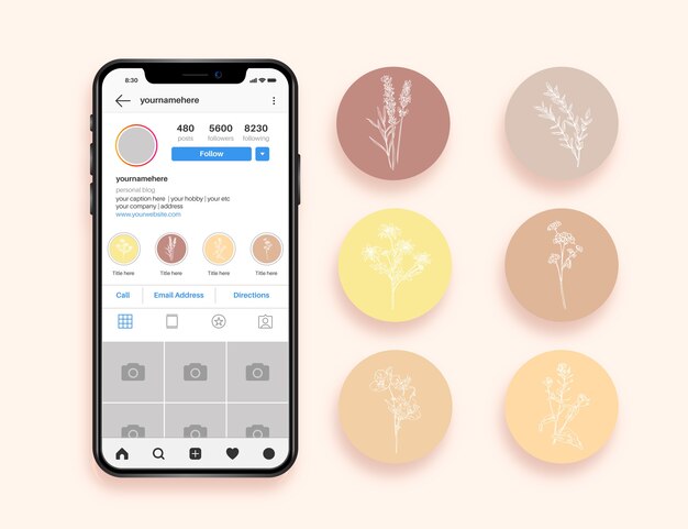 Instagram handgezeichnete florale Geschichten Highlights