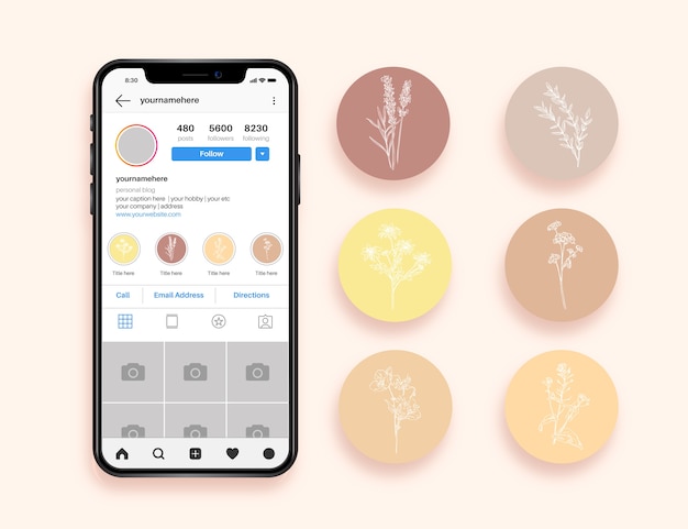 Instagram handgezeichnete florale Geschichten Highlights