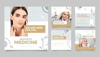 Kostenloser Vektor instagram-posts für ästhetische medizin im flachen design