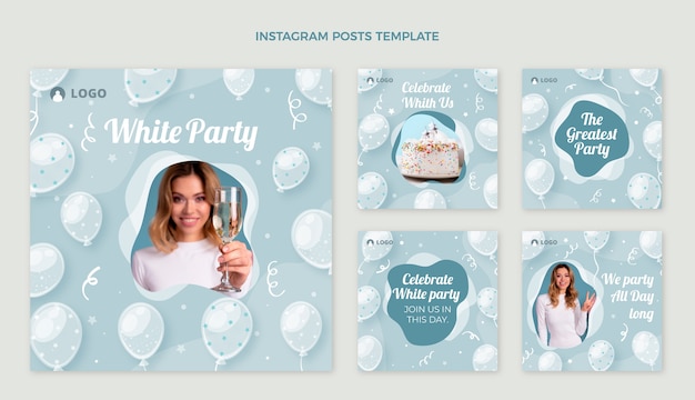 Kostenloser Vektor instagram-posts für weiße party im flachen design