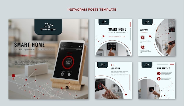 Kostenloser Vektor instagram-posts mit flachem design und minimaler technologie
