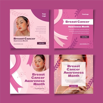 Instagram-posts-sammlung des flachen brustkrebs-bewusstseinsmonats mit foto