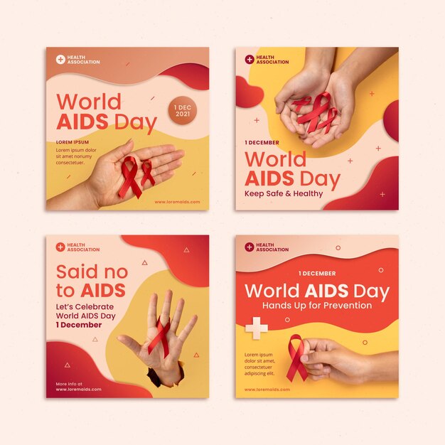 Instagram-Posts-Sammlung für den Welt-Aids-Tag im Papierstil
