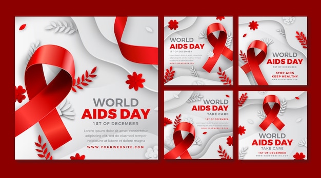Instagram-posts-sammlung für den welt-aids-tag im papierstil