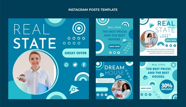 Instagram-Postsammlung für flaches Design-Immobilien
