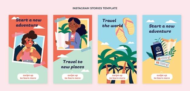 Instagram reisegeschichten im flachen design