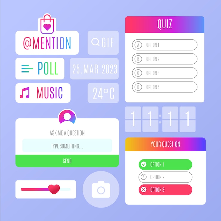 Kostenlose Vektor instagram-umfrage-sticker-set