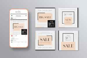 Kostenloser Vektor instagram verkauf beiträge sammlungsvorlage