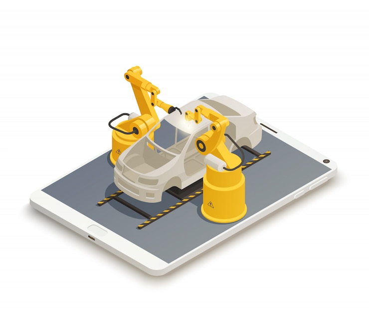 Kostenlose Vektor intelligente industrie, die isometrische zusammensetzung herstellt.