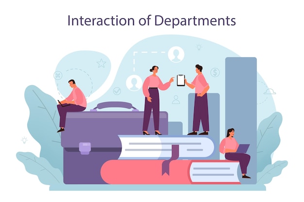 Kostenloser Vektor interaktion des konzepts der abteilungen geschäftliche teamarbeit idee der partnerschaft und der zusammenarbeit der abteilungen geschäftsgewinn und finanzielles wachstum isolierte flache vektordarstellung