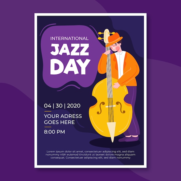 Internationaler jazz day flyer mit flachem design
