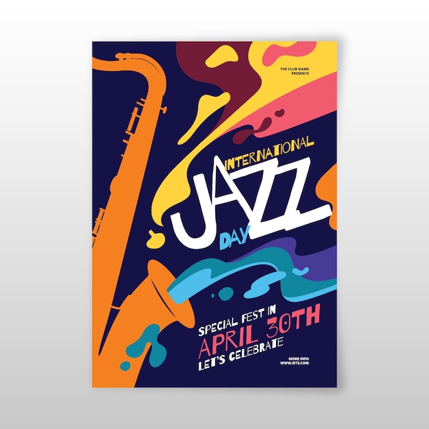 Kostenloser Vektor internationaler jazz day flyer mit flachem design