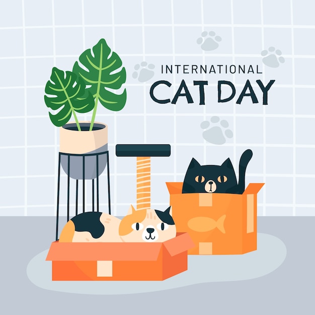 Internationaler katzentag handgezeichnete flache illustration