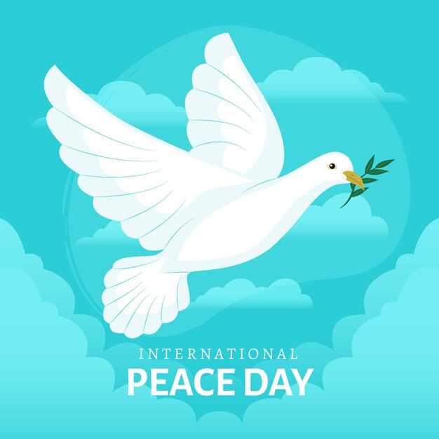 Internationaler Tag des Friedens mit Taube und Blättern