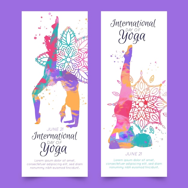 Kostenloser Vektor internationaler tag des yoga-banners des aquarells