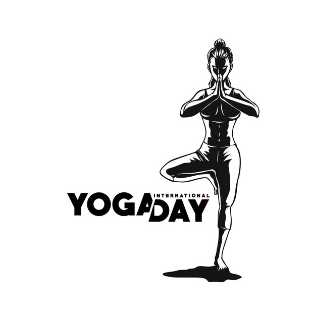 Internationaler Yoga-Tag 21. Juni Junge Frau meditiert abstrakte Post-Werbebanner-Vektorillustration