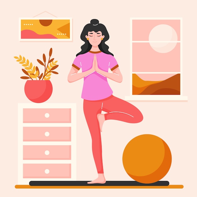 Internationaler Yoga-Tag handgezeichnete flache Illustration