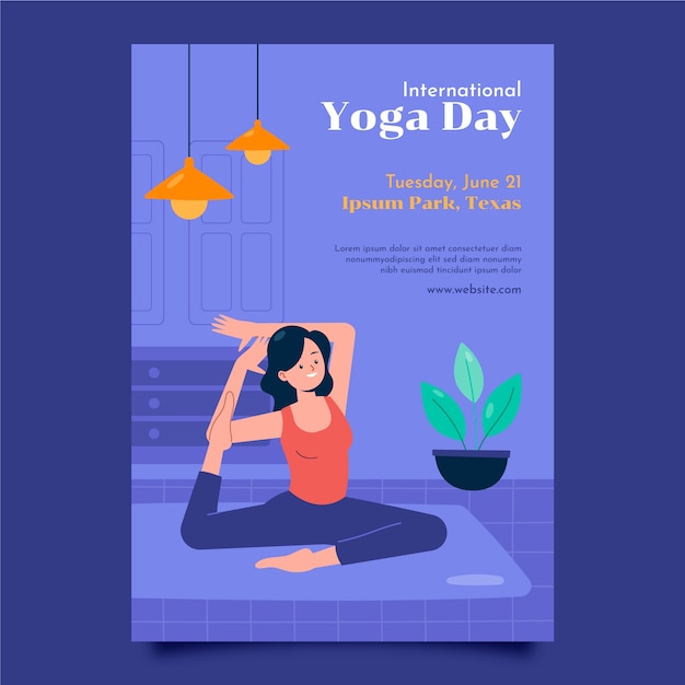 Kostenloser Vektor internationaler yoga-tag handgezeichneter flacher flyer oder poster