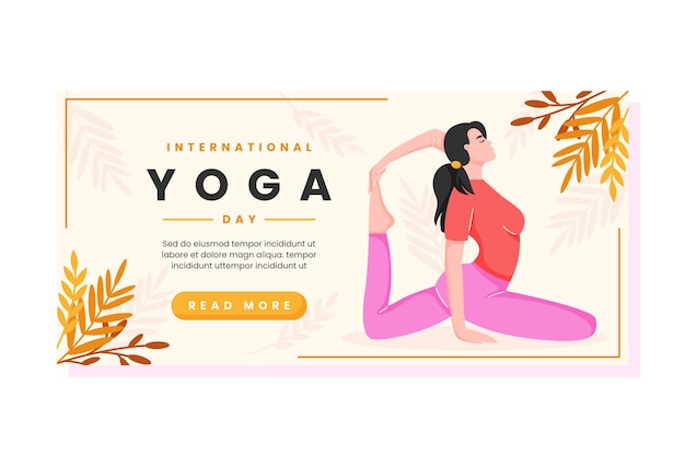 Kostenloser Vektor internationaler yoga-tag handgezeichnetes flaches banner