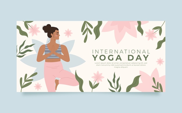 Kostenloser Vektor internationaler yoga-tag handgezeichnetes flaches yoga-banner