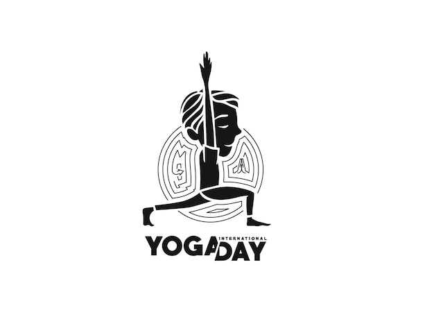 Internationaler Yoga-Tag Junge meditiert Post-Werbebanner-Vektorillustration