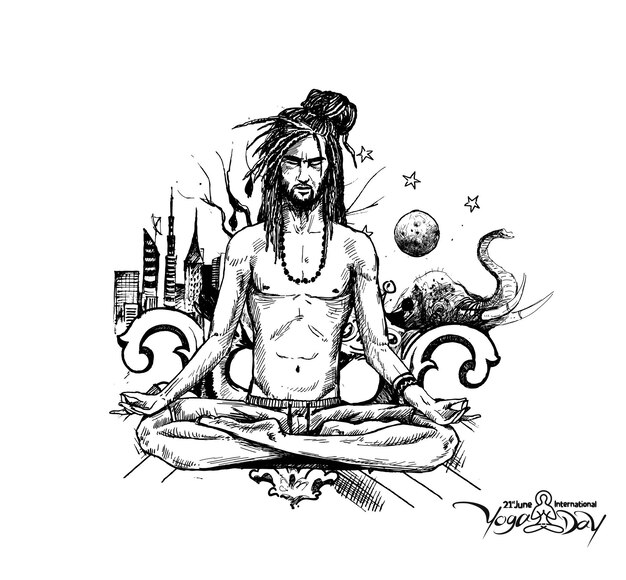 Internationaler Yoga-Tag Yoga-Guru Baba auf der Suche nach innerer Ruhe Vektor-Illustration