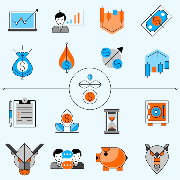 Investitionslinie icons set