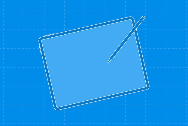 Ipad, blauer bildschirm, stiftaufladung oben, vektorillustration für digitales gerät Kostenlosen Vektoren