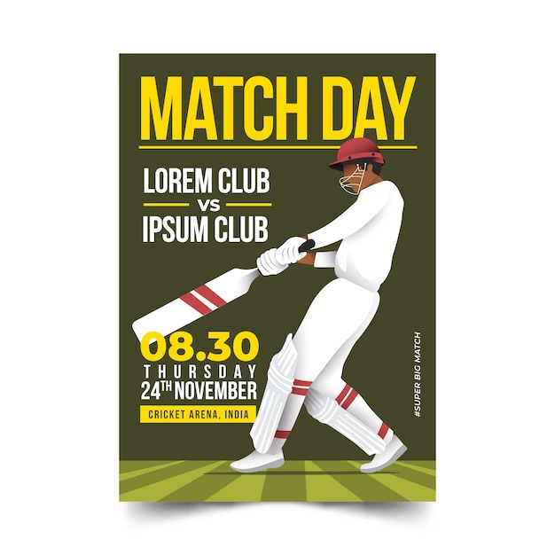 Kostenloser Vektor ipl-cricket-plakat im flachen design