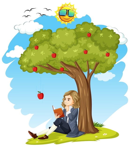 Isaac newton sitzt unter einem apfelbaum